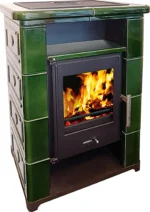 Wamsler Kaminofen Montafon 7 kW Grün Keramik – Holzofen für Scheitholz & Holzbriketts