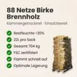 Kammergetrocknetes Birken-Kaminholz 25 cm – 88 Netzsäcke (625 kg) – Bild 2